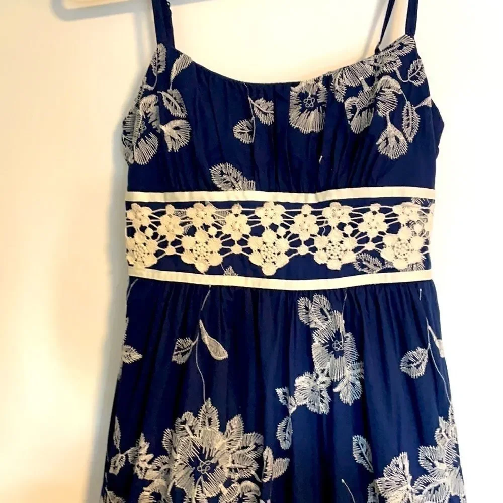 Dressbarn embroidery & lace spaghetti strap empire style floral dress size 6